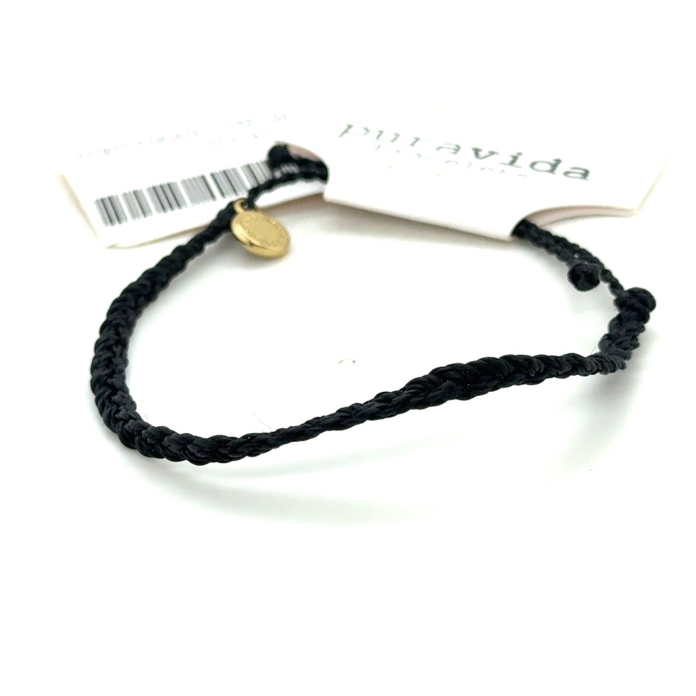 Pura Vida Mini Braided Bracelet Solid Black Waterproof Adjustable NEW